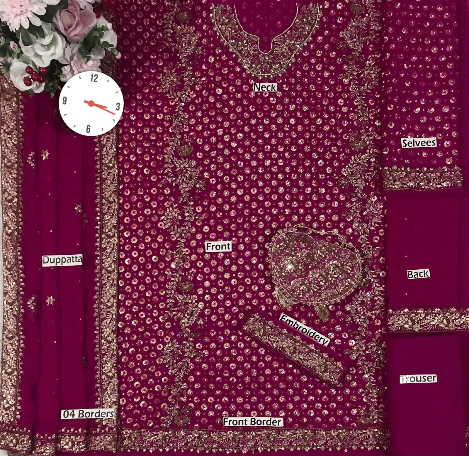 HARIS SHAKEEL – AISHA MARGENTA UNSTICHTED EMBROIDERED 3PC MAXI - HC-01