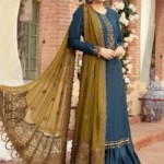 HC-00 Teal & Maroon Embroidered Chiffon and Malai Unstitched 3 Piece Suit for Women