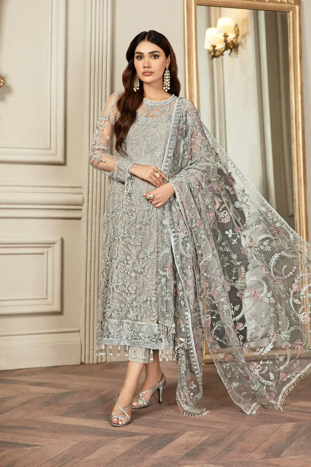 HC-0073 Zarif Net Luxury Embroidered Unstitched 3PC Suit