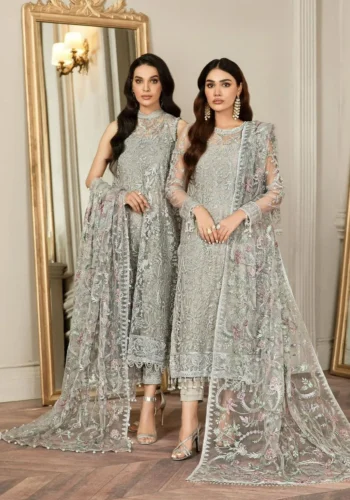 HC-0073 Zarif Net Luxury Embroidered Unstitched 3 Piece Suit for Women