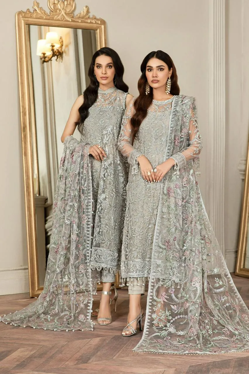 HC-0073 Zarif Net Luxury Embroidered Unstitched 3 Piece Suit for Women