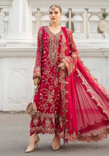HC-0096 Maria B Chiffon Embroidered Unstitched 3 Piece Maxi Suit for Women