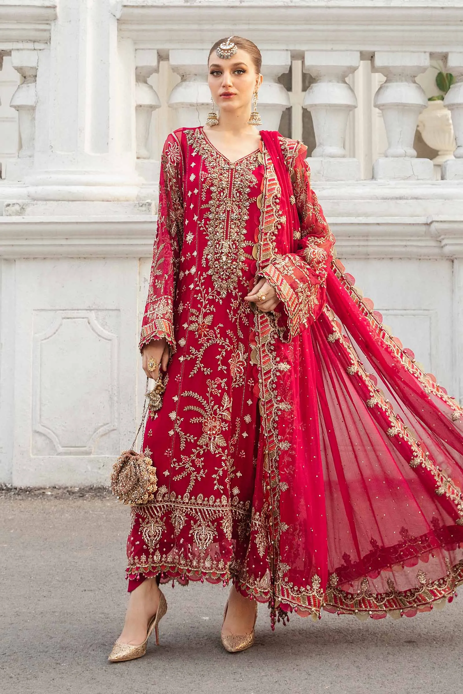 HC-0096 Maria B Chiffon Embroidered Unstitched 3 Piece Maxi Suit for Women