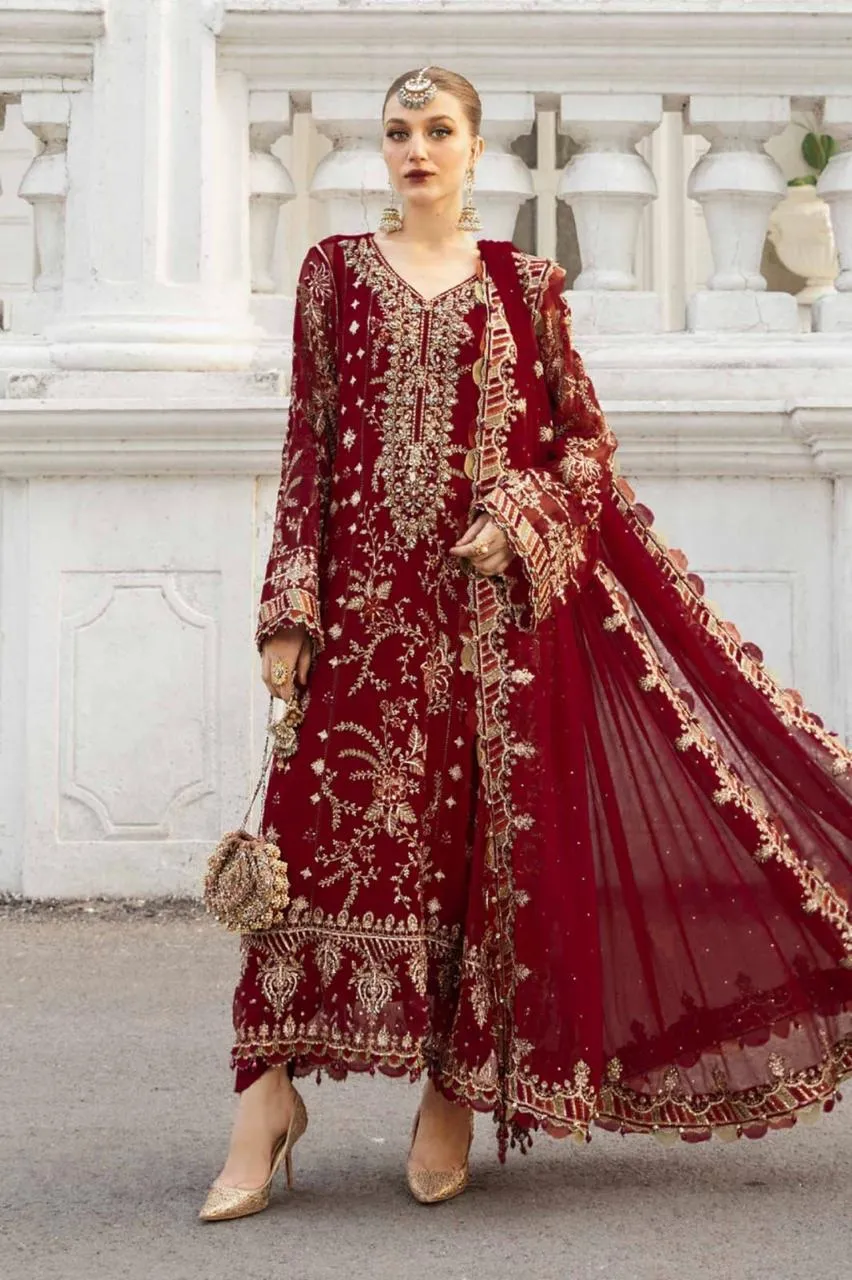 HC-0096 Maria B Chiffon Embroidered Unstitched 3PC Maxi Suit