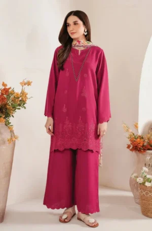 Garnet HC-728 premium danak 3 piece embroidered suit with dyed trouser and digital printed dupatta