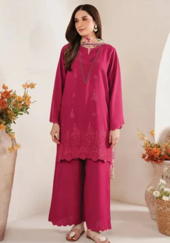 Garnet HC-728 premium danak 3 piece embroidered suit with dyed trouser and digital printed dupatta
