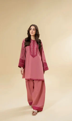 HC-302 Garnet embroidered lawn 2 piece unstitched suit with elegant embroidery for women