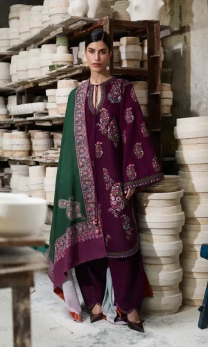 HC-1821 Hussain Rehar luxury embroidered lawn 3 piece suit for women with premium designer festive style