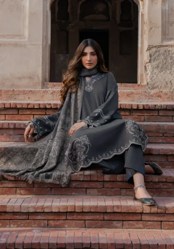 HC-325 Izel luxury embroidered lawn 3 piece unstitched suit with embroidered shirt, dupatta, and trouser