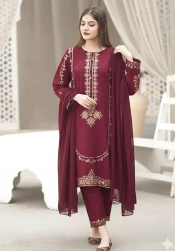 HC-304 Mehroon Umzay luxury embroidered lawn 2PC dress for women with elegant embroidery and soft summer fabric