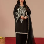 HC-316 Black Maria B luxury embroidered ready to wear dupatta for women with elegant black design