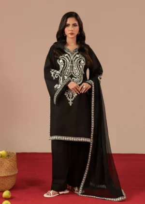 HC-316 Black Maria B luxury embroidered ready to wear dupatta for women with elegant black design