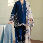 HC-318 Dark Blue Coco by Zara luxury applique work sleeves lawn 3PC dress for women with elegant embroidery and premium fabric