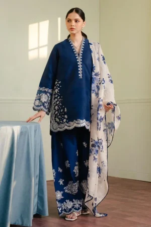 HC-318 Dark Blue Coco by Zara luxury applique work sleeves lawn 3PC dress for women with elegant embroidery and premium fabric