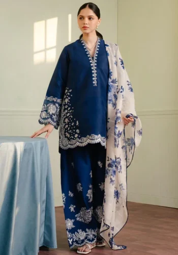HC-318 Dark Blue Coco by Zara luxury applique work sleeves lawn 3PC dress for women with elegant embroidery and premium fabric