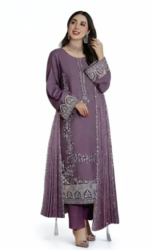 HC-326 purple Zarkash most trending lawn 3PC dress for women with elegant design and premium summer fabric