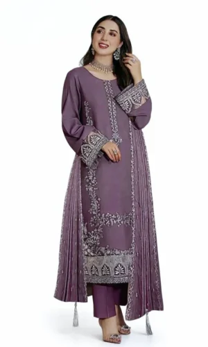 HC-326 purple Zarkash most trending lawn 3PC dress for women with elegant design and premium summer fabric