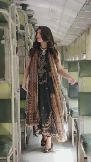 HC-821 black Emaan Adil luxury embroidered lawn 3PC dress for women with elegant design and premium summer fabric
