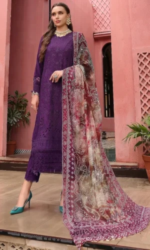 HC-348 dark purple Nureh Chunri laser cut chikankari special dress for women with elegant embroidery and premium fabric