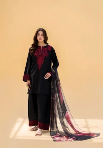 HC-323 Sapphire Black Beauty embroidered lawn 3 piece unstitched suit for women