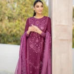 HC-4155 CrossStitch embroidered lawn 3 piece suit for women with elegant premium design