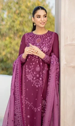 HC-4155 CrossStitch embroidered lawn 3 piece suit for women with elegant premium design