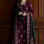 HC-508 Batik purple luxury embroidered lawn 3PC dress for women with elegant design and premium summer fabric