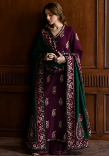 HC-508 Batik purple luxury embroidered lawn 3PC dress for women with elegant design and premium summer fabric