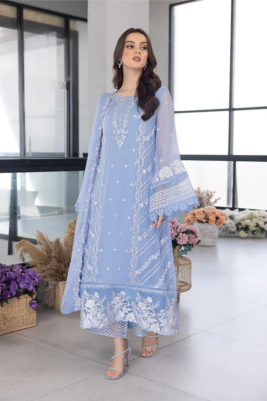 HC-5177 Azure luxury embroidered lawn 3 piece suit for women with elegant premium festive design