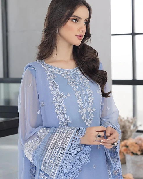 HC-5177 Azure luxury embroidered lawn 3 piece suit for women with elegant premium festive design