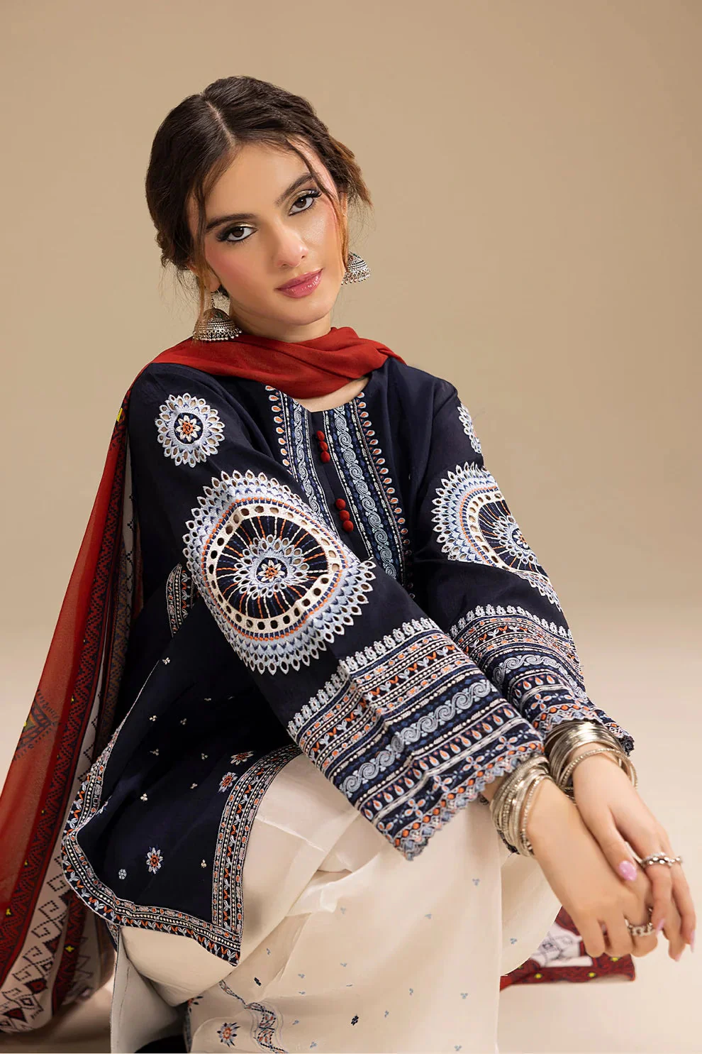 HC-309 Jazmin embroidered lawn 3 piece unstitched suit with embroidered shirt dupatta and trouser