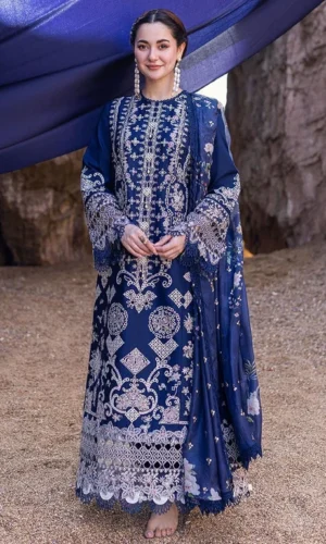 HC-6108 Qalamkar luxury embroidered lawn 3 piece suit for women with elegant premium festive design