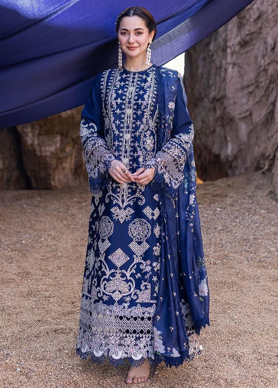 HC-6108 Qalamkar luxury embroidered lawn 3 piece suit for women with elegant premium festive design