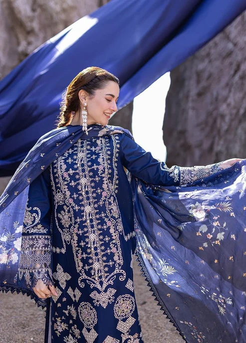 HC-6108 Qalamkar luxury embroidered lawn 3 piece suit for women with elegant premium festive design
