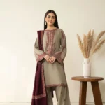 HC-313 Baroque embroidered lawn 3 piece unstitched suit with luxury embroidery for women