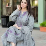 HC-6502 Mushq chickenkari Eid special lawn 3 piece suit for women with elegant embroidered festive design