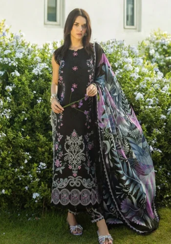 HC-817 Mushq Luxury Chickenkari Lawn 3PC embroidered unstitched suit for women premium summer collection