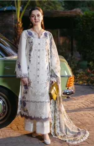 HC-802 Jade by Hania chickenkari special lawn 3PC embroidered unstitched suit for women summer collection Pakistan