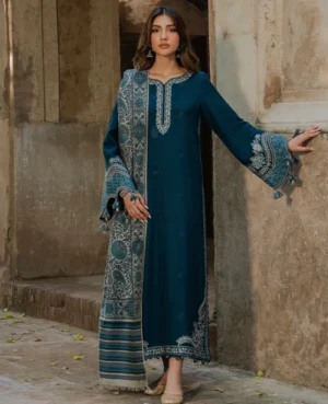 HC-827 Izel Zink luxury chickenkari special lawn 3PC embroidered unstitched suit for women summer collection Pakistan
