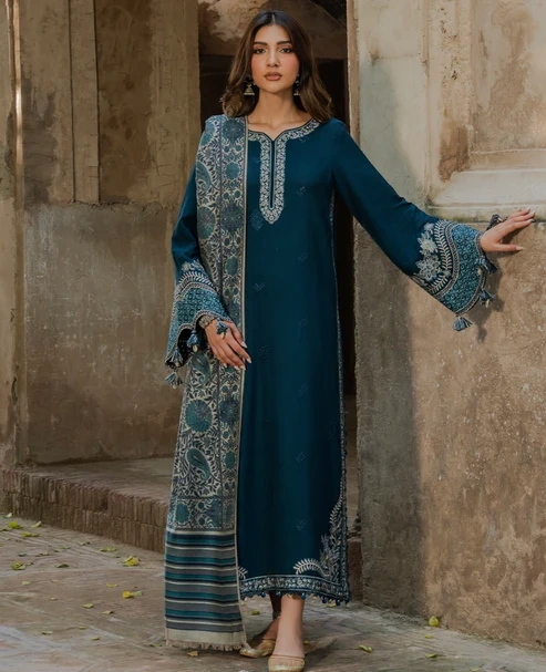 HC-827 Izel Zink luxury chickenkari special lawn 3PC embroidered unstitched suit for women summer collection Pakistan