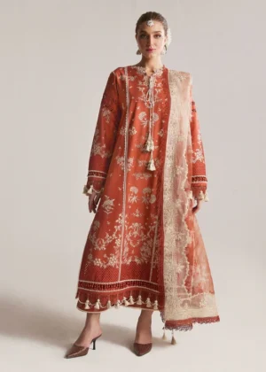 HC-833 Hussain Rehar luxury embroidered lawn 3PC unstitched suit for women premium summer collection Pakistan