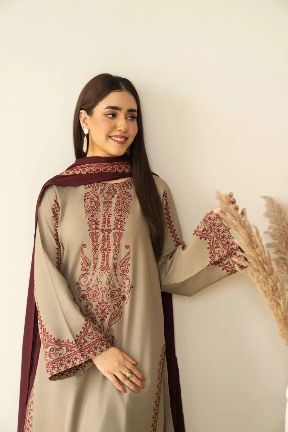 HC-313 Baroque embroidered lawn 3 piece unstitched suit with luxury embroidery for women