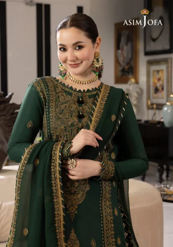 HC-716 Asim Jofa embroidered lawn 2 piece unstitched suit with luxury embroidery for women