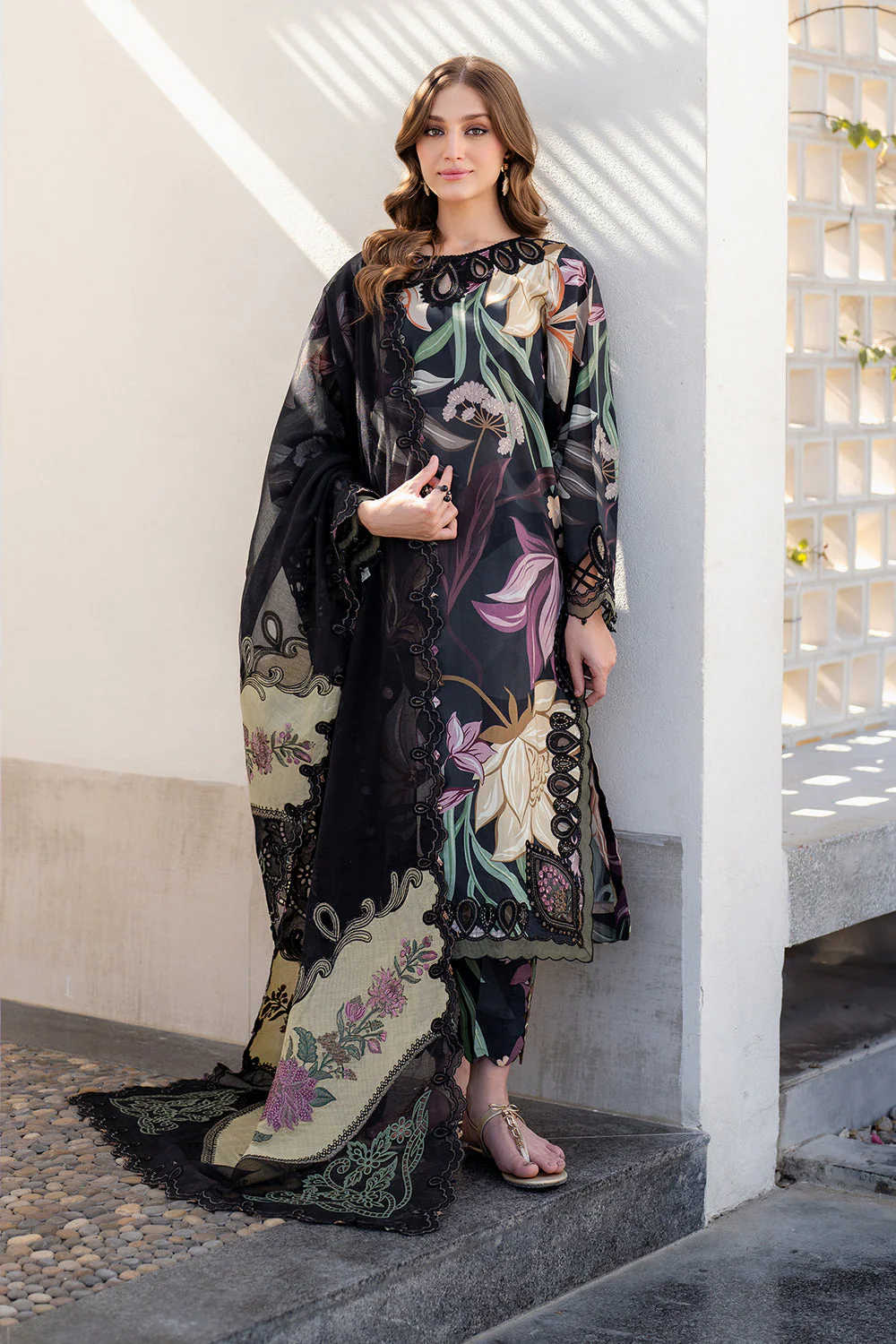 HC-9800 Baroque premium 3 piece designer lawn suit for women elegant embroidered festive wear