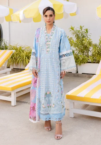 HC-6508 Parishay chickenkari Eid special lawn 3 piece suit for women with elegant embroidered festive design