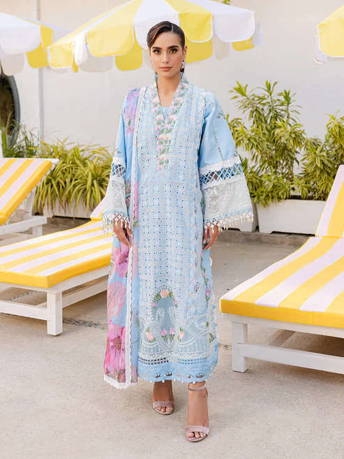 HC-6508 Parishay chickenkari Eid special lawn 3 piece suit for women with elegant embroidered festive design