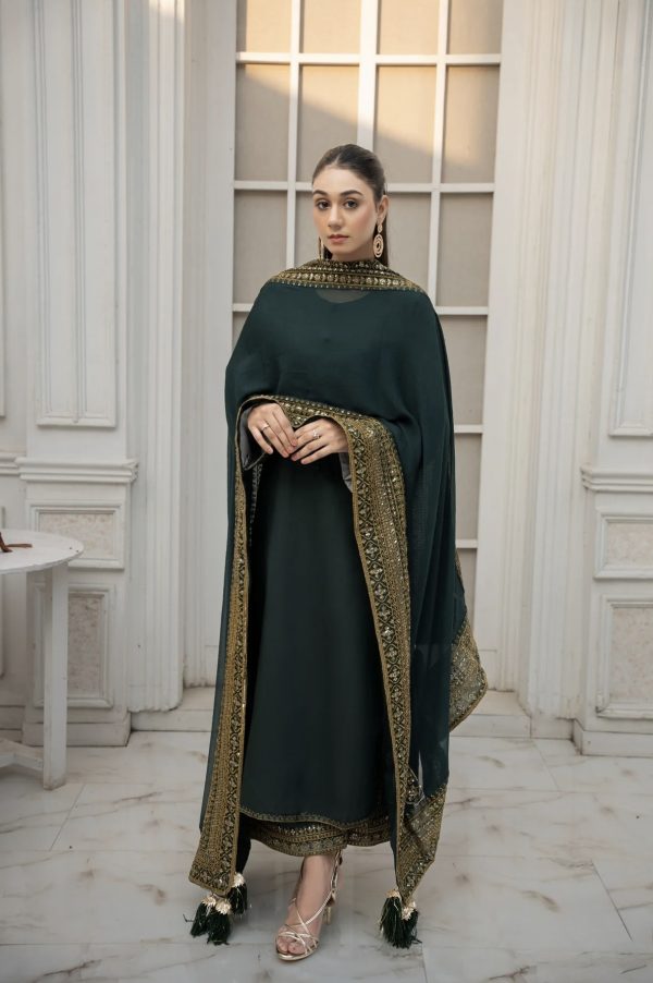HC-5800 Green Mystique Elegant 3 Piece Designer Embroidered Outfit