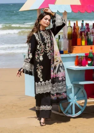 HC-592 Elaf premium lawn 3 piece suit with full accessories for women embroidered elegant festive wear