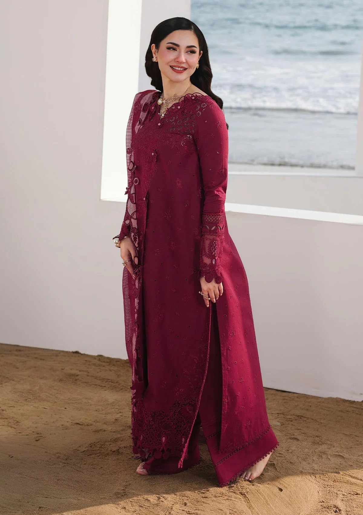 HC-4800 Qalamkar by Hania Amir chickenkari premium 3 piece designer lawn suit for women elegant embroidered festive wear