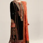HC-323 Hussain Rehar luxury lawn 3 piece suit for women with elegant embroidered premium design